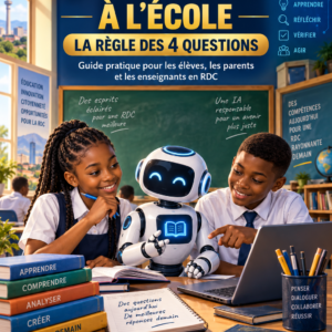 Couverture de l’ebook Intelligence artificielle à l’école — La règle des 4 questions de Cyrille Mulomba Kajima